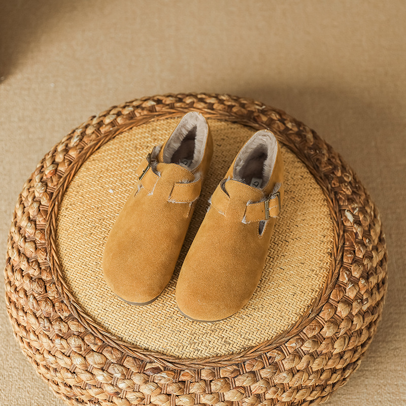 新款棉鞋女鞋加绒复古勃肯鞋软底懒人一脚蹬毛毛鞋大码女冬外穿