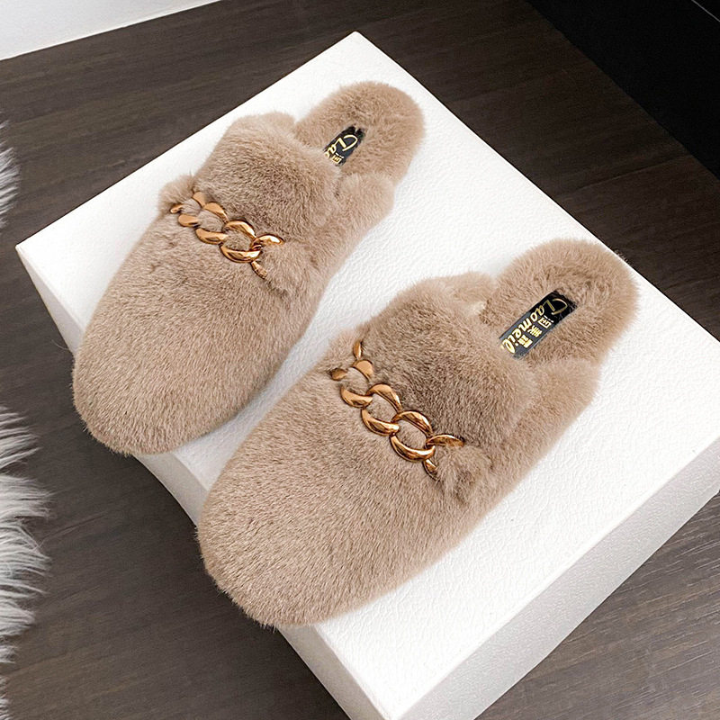 毛毛鞋女秋冬外穿2025新款貂毛保暖包头半拖加绒棉拖鞋大码41-43