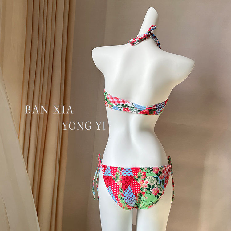 性感新款甜辣妹抹胸分体三点式比基尼游泳衣女红色显白海岛度假夏
