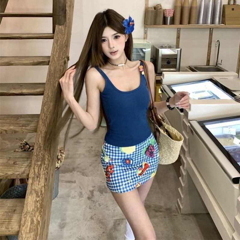 新款纯欲风甜辣妹多巴胺分体裙式三件套游泳衣女学生小清新比基尼