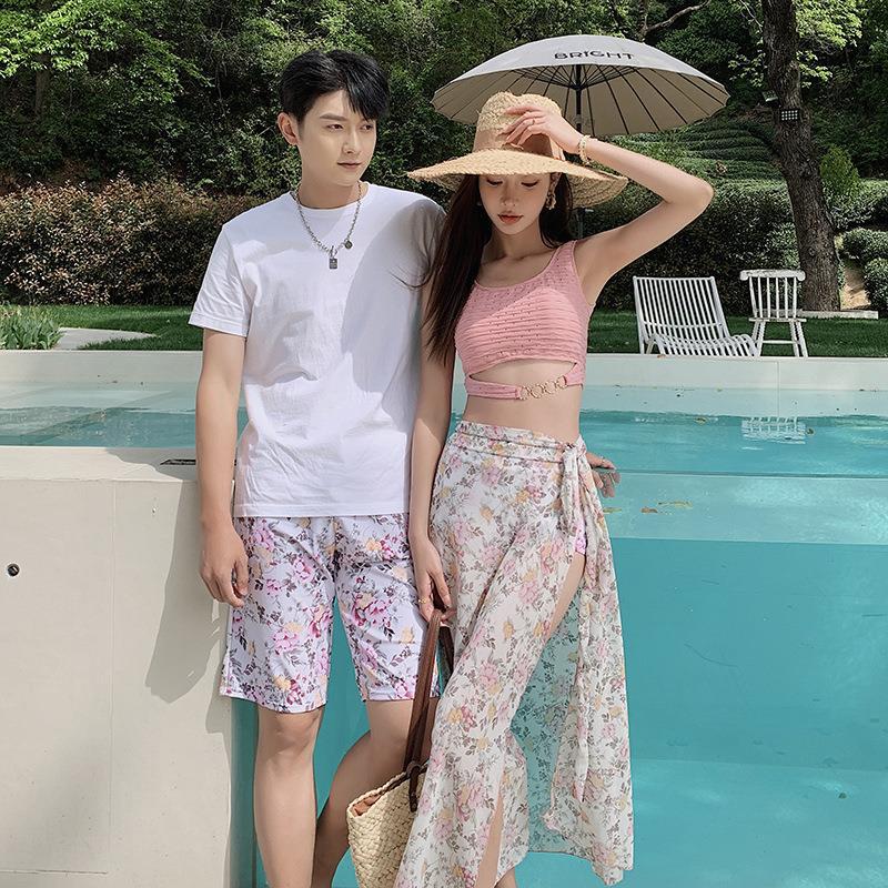 情侣泳衣女三件套分体裙式比基尼遮肚显瘦度假性感聚拢仙女范泳衣