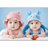 双胞胎宝宝海报胎教贴红色中式 饰龙凤胎婴儿海报 富贵风婴儿画报装