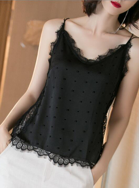 2025春秋新款简约小心机黑色蕾丝气质美背网红吊带背心女打底衫
