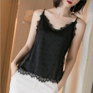2025春秋新款 简约小心机黑色蕾丝气质美背网红吊带背心女打底衫