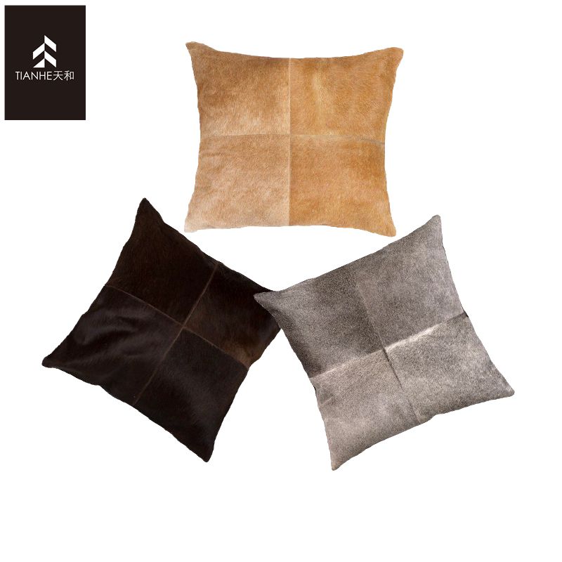 现代简约马毛真皮方枕皮抱枕丝棉