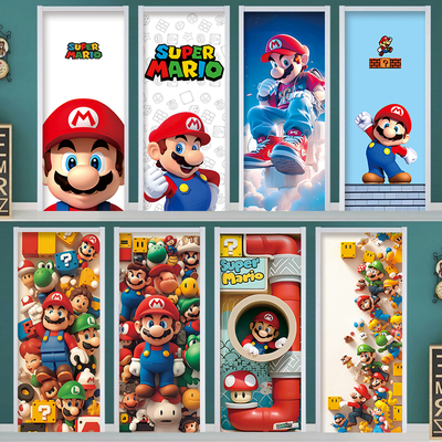 马里奥房门贴遮丑自粘壁纸整张