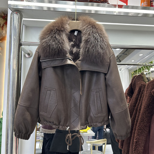 正品2025新款大毛领PU皮羽绒服女短款加厚保暖白鸭绒外套