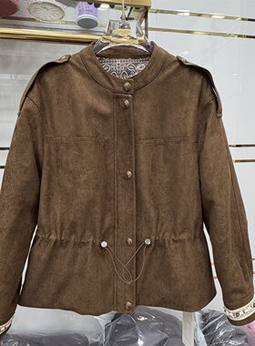 韩版麂皮绒短款收腰金属扣羽绒服