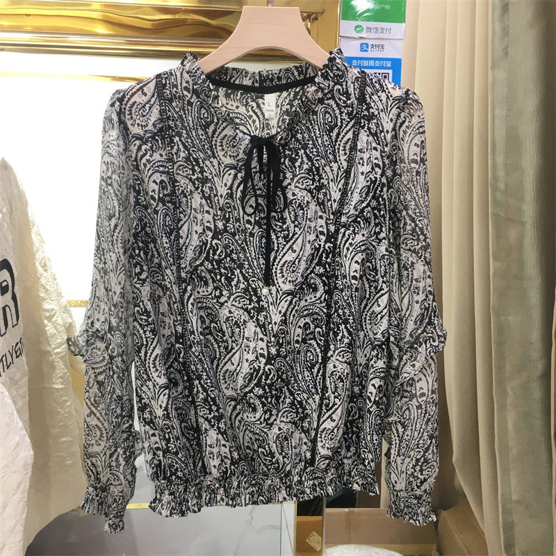 专柜正品七彩香袖春季新款时尚花色2023洋气设计感长袖衬衣衬衫女