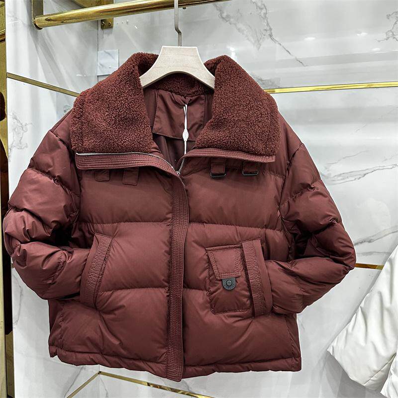 时尚2024冬新海军领大翻领百搭保暖羊羔毛拼接羽丝服短款外套女,女装/女士精品,羽绒服,淘宝优惠券,粉丝福利购,淘宝优惠卷