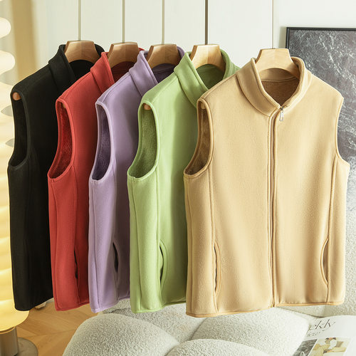 奥粒绒马甲女秋冬季加绒加厚保暖无袖坎肩背心抓绒保暖外套妈妈装