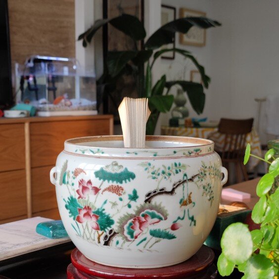 清代江南粉彩花卉罐花器茶叶罐老物件古玩瓷器新中式案头摆件