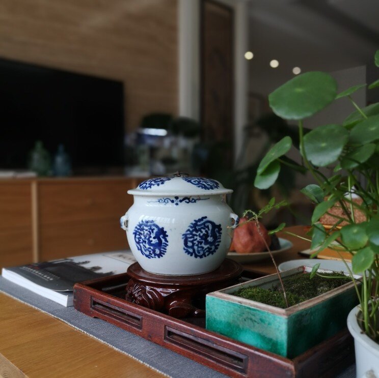 清代江南青花团龙四系罐茶叶罐糖罐粥罐老物件古玩瓷器艺术摆件