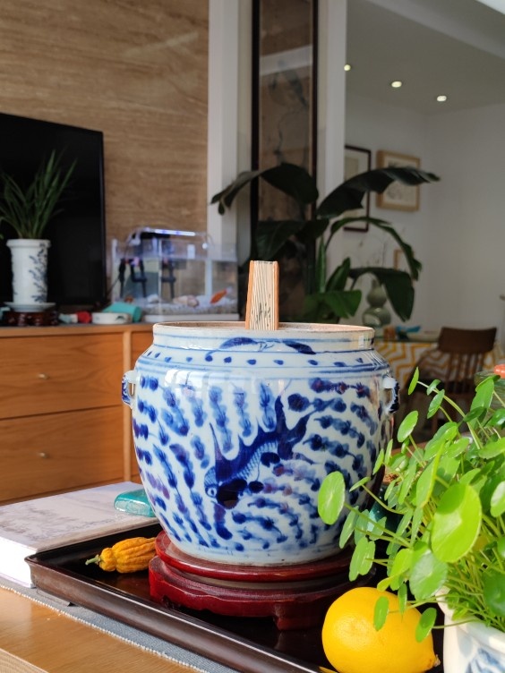 清代江南青花鱼藻纹年年有鱼四系大罐老物件古董瓷器案头艺术摆件