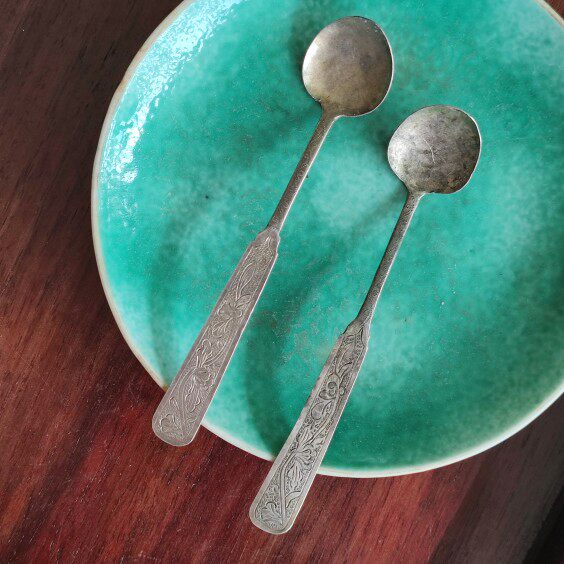 晚清江南银制银勺香勺香道老物件古董艺术案头摆件一对