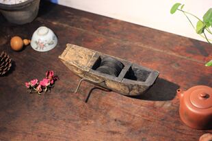 民国江南楠木船型墨斗案头摆件老物件古董新中式8544