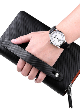 英皇保罗商务大容量手拿包男款牛皮护照包双拉链手包长款男士钱包