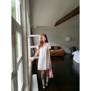 橘子树在哪儿韩系波点短袖连衣裙女夏纯棉设计感甜美宽松显瘦裙子