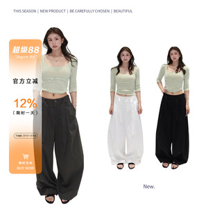 橘子树在哪儿复古腰带可拆卸西装裤女夏松弛感宽松显瘦拖地休闲裤