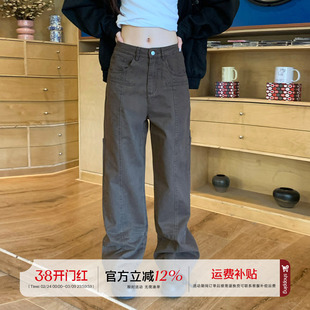 橘子树在哪儿美式高街拼接工装裤女秋季小众复古直筒显瘦百搭裤子