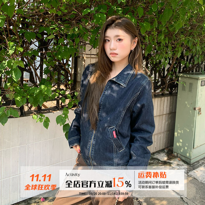 橘子树在哪儿做旧翻领牛仔外套女