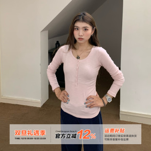 纯欲风收腰显瘦内搭打底衫 橘子树在哪儿韩系亨利领长袖 t恤女秋季