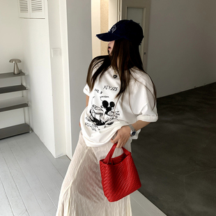 t恤女夏季 橘子树在哪儿复古趣味卡通短袖 纯棉简约风宽松百搭上衣