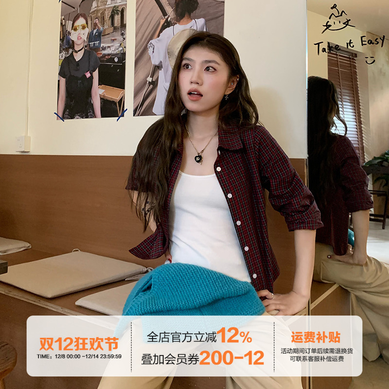 橘子树在哪儿复古格子衬衫女秋季