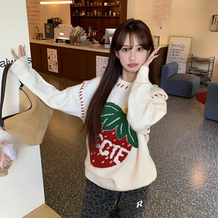 橘子树在哪儿杏色草莓毛衣女秋冬设计感慵懒风软糯显瘦气质针织衫