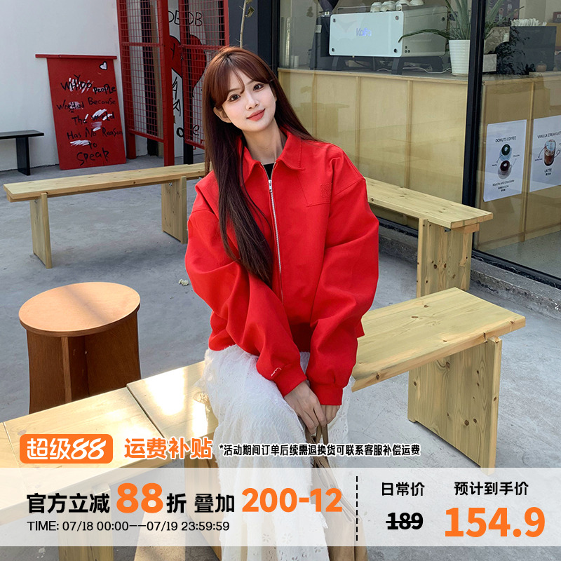 橘子树在哪儿美式复古红色棒球服