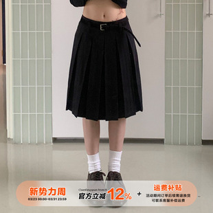 橘子树在哪儿黑色五分半身裙女春夏学院风百搭显瘦气质a字百褶裙