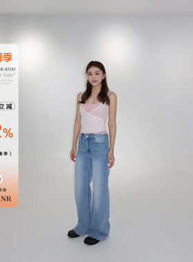 橘子树在哪儿复古中腰蓝色牛仔裤