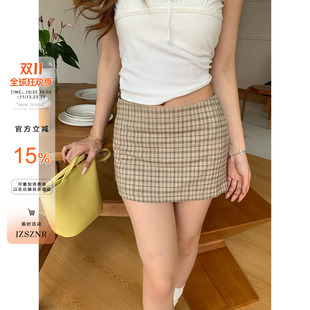 橘子树在哪儿卡其色格子半身裙女夏季设计感辣妹包臀显瘦a字短裙