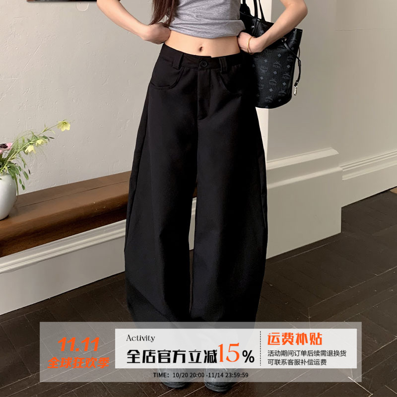 橘子树在哪儿简约韩版直筒黑色西装裤女春夏季薄款显瘦百搭休闲裤