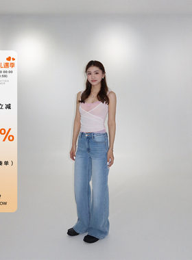 橘子树在哪儿复古中腰蓝色牛仔裤