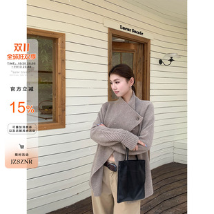 橘子树在哪儿韩系复古大翻领针织开衫女秋冬松弛显瘦气质毛衣外套