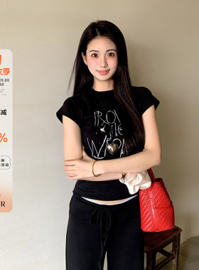 橘子树在哪儿黑色正肩短袖t恤女