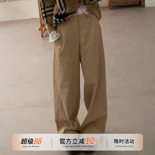 橘子树在哪儿复古卡其直筒休闲裤