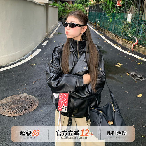 橘子树在哪儿美式黑色皮衣外套女