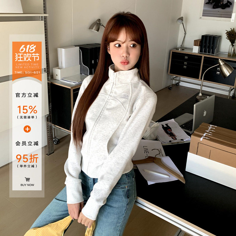 橘子树在哪儿简约拉链卫衣外套女春季设计感修身显瘦百搭短款上衣