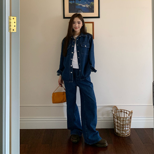 【清仓价】橘子树在哪儿复古港风牛仔套装女秋显瘦外套裤子两件套