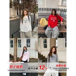 t恤女秋打底衫 橘子树在哪儿韩系字母印花长袖 百搭上衣 限时价