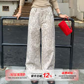 橘子树在哪儿美式 设计感高街垂感休闲直筒裤 复古豹纹牛仔裤 女秋季