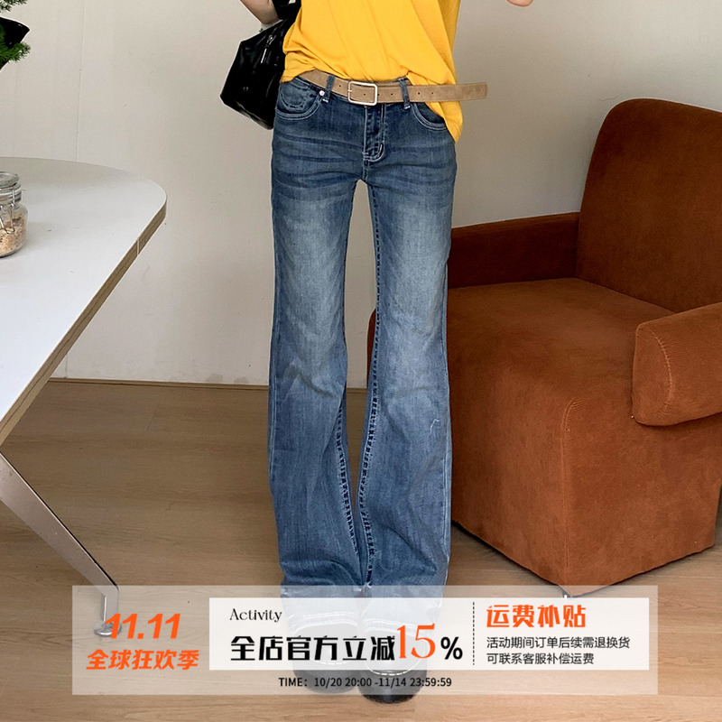 橘子树在哪儿复古中腰喇叭牛仔裤女夏薄款设计感修身显瘦马蹄裤子