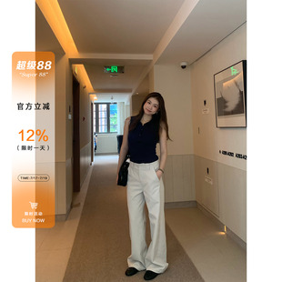 橘子树在哪儿复古翻盖西装裤女夏季简约直筒长裤显瘦百搭休闲裤子