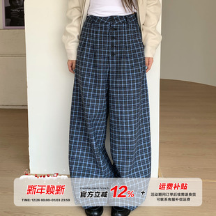 女秋季 橘子树在哪儿复古格子毛呢休闲裤 垂感显瘦拖地裤 限时价