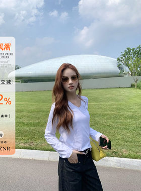 橘子树在哪儿v领竹节棉长袖t恤女