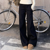 女秋冬高级感休闲宽松拖地裤 橘子树在哪儿黑色低腰加绒喇叭西装 裤