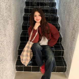 橘子树在哪儿美式复古立领外套女秋季款高级感休闲宽松显瘦棒球服