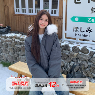 橘子树在哪儿韩系连帽毛领棉服外套女冬季 派克服 保暖显瘦百搭工装